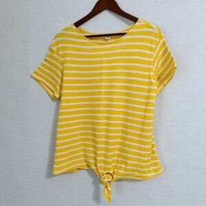 Old Navy Sz M Sunny Yellow & White Striped Knit Top Tie at Waist Cute!